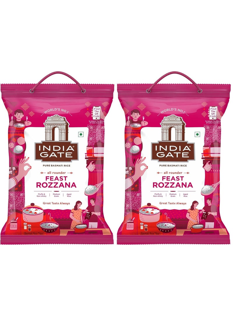 India Gate Feast Rozana Basmati Rice 5Kg (Pack of 2) - Image 1