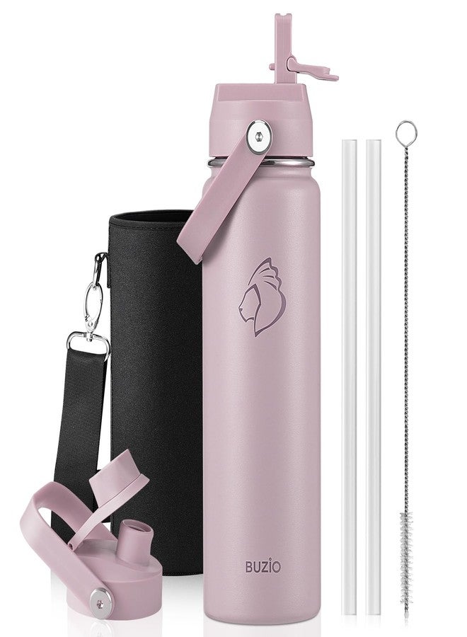 BUZIO 24 oz Water Bottle Insulated, Leakproof Stainless Steel Flask (Cold for 48 Hrs), Wide Mouth BPA-Free Metal Thermo Hydro Canteen with 2 Lids, Purple - Image 1