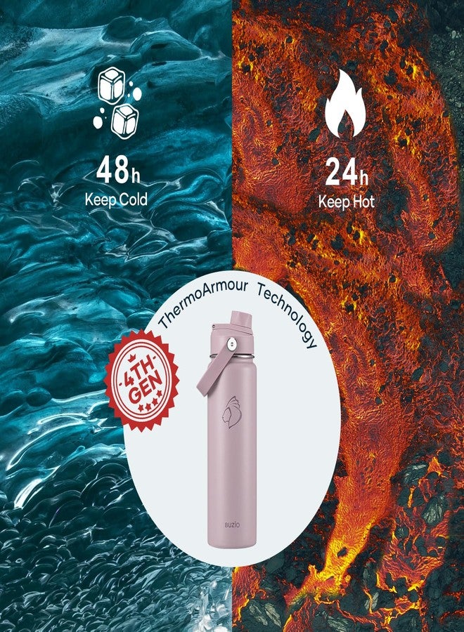 BUZIO 24 oz Water Bottle Insulated, Leakproof Stainless Steel Flask (Cold for 48 Hrs), Wide Mouth BPA-Free Metal Thermo Hydro Canteen with 2 Lids, Purple - Image 2