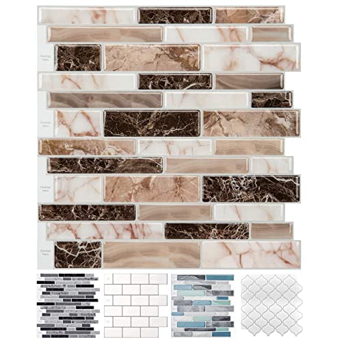 LONGKING 10-Sheet Peel and Stick Tile Backsplash, Vinyl 3D Self-Adhesive Tile Stickers for Kitchen, Bathroom, Counter Top, Marble 77 - Image 1