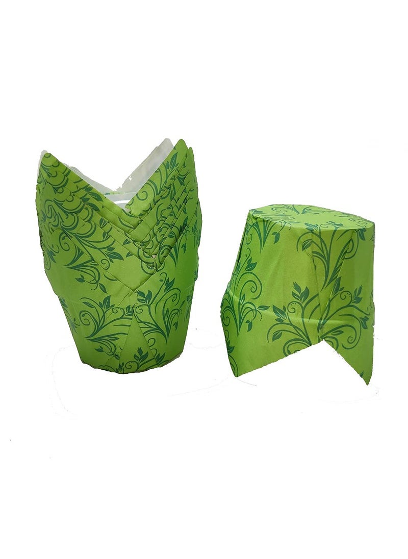 APOLLINE INDIA APOLLINE INDIA 30pcs Tulip Muffin Baking Cupcake Liner Yellow Pink Green Floral Print Paper Cupcake Wrappers Dessert Cake Liners for Festivals Christmas Diwali 10pcs Each Colour Will Be Send  - Image 4