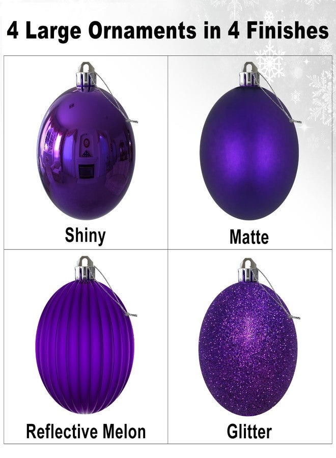 جايم إكسل كرات عيد الميلاد الكبيرة من جيم إكسل، لونها بنفسجي، مقاس 4 بوصات - زينة شجرة عيد الميلاد، كرات معلقة غير قابلة للكسر، مناسبة لأعياد الميلاد والهالوين والعطلات وحفلات الزفاف، مجموعة من 4 قطع - Image 2