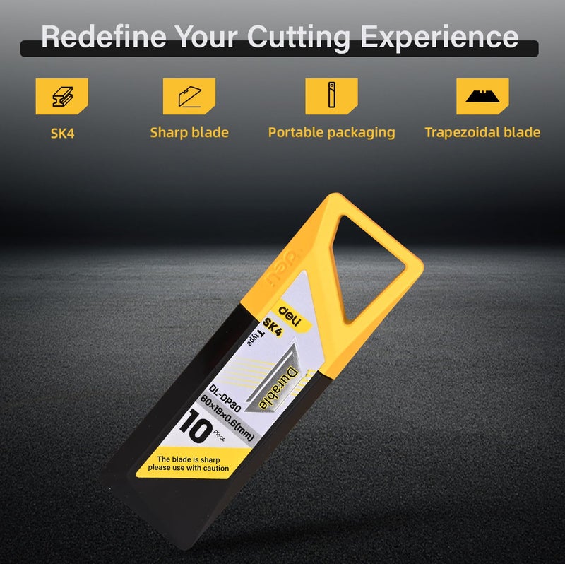 Deli DLDP30 Heavy Duty Cutter SK4 Carbon Steel Heat Treated Blade Retractable Utility Knife with 2Section Durable TType Blades for Personal Professional Use 10pc in 1 - Image 3