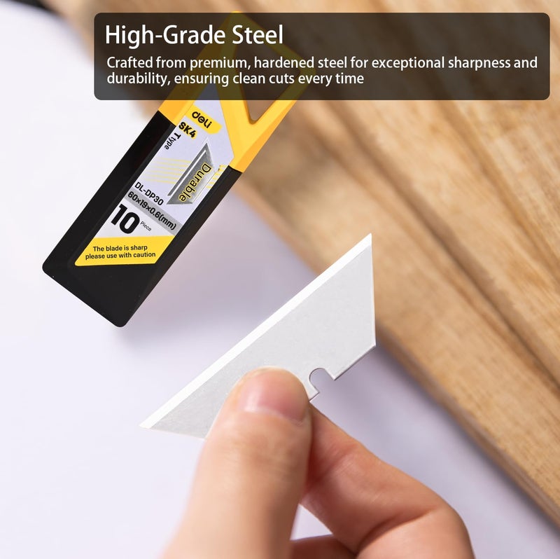 Deli DLDP30 Heavy Duty Cutter SK4 Carbon Steel Heat Treated Blade Retractable Utility Knife with 2Section Durable TType Blades for Personal Professional Use 10pc in 1 - Image 4