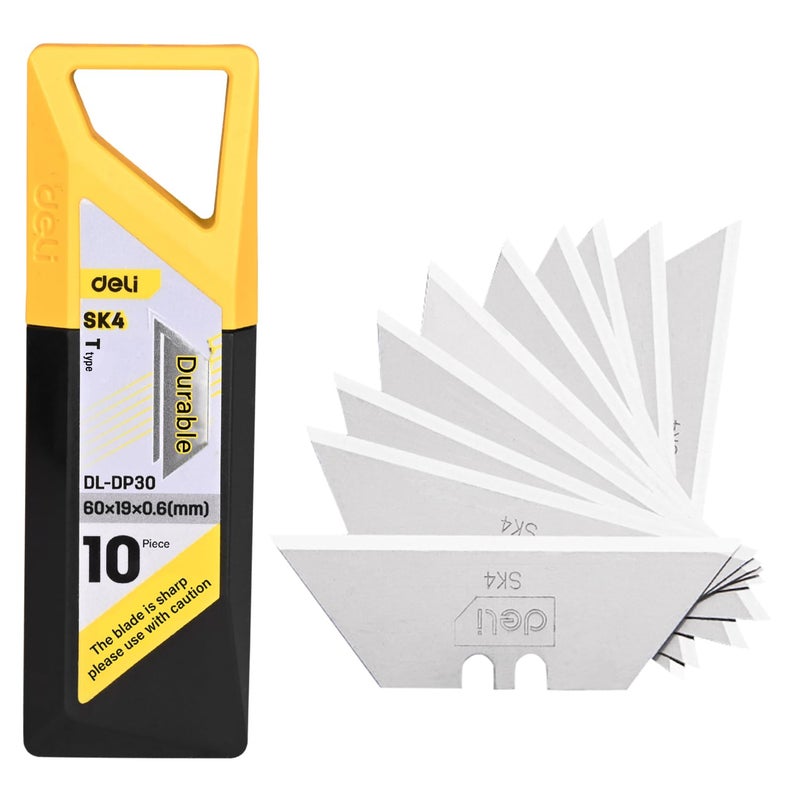 Deli DLDP30 Heavy Duty Cutter SK4 Carbon Steel Heat Treated Blade Retractable Utility Knife with 2Section Durable TType Blades for Personal Professional Use 10pc in 1 - Image 1