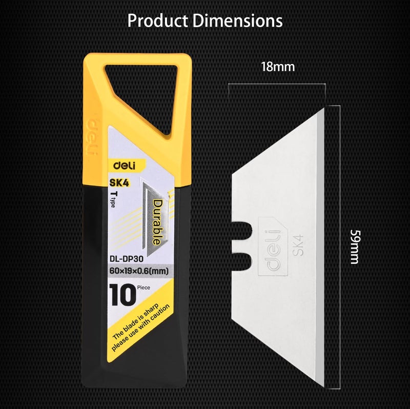 Deli DLDP30 Heavy Duty Cutter SK4 Carbon Steel Heat Treated Blade Retractable Utility Knife with 2Section Durable TType Blades for Personal Professional Use 10pc in 1 - Image 2