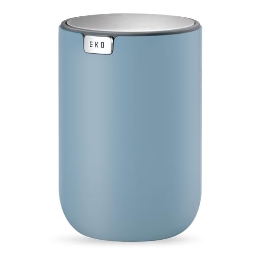 EKO Mini Desk Trash Can with Swing-Top Lid 0.4 Gallon Small Table Round Wastebasket for Office, Home, Car (Blue) - Image 1