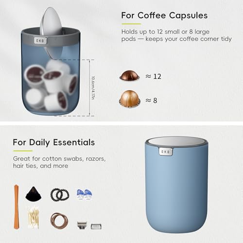 EKO Mini Desk Trash Can with Swing-Top Lid 0.4 Gallon Small Table Round Wastebasket for Office, Home, Car (Blue) - Image 2