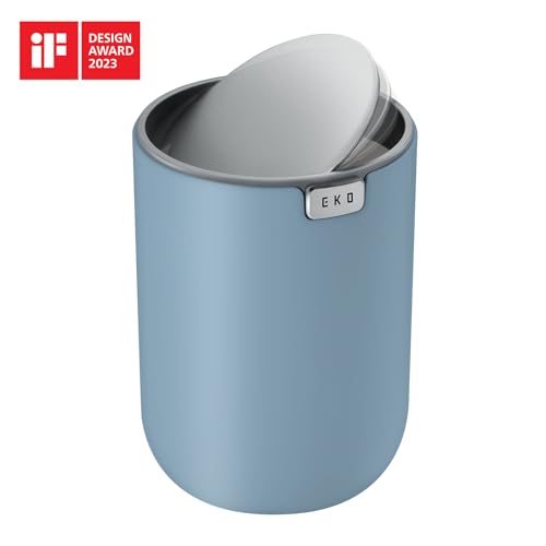 EKO Mini Desk Trash Can with Swing-Top Lid 0.4 Gallon Small Table Round Wastebasket for Office, Home, Car (Blue) - Image 4