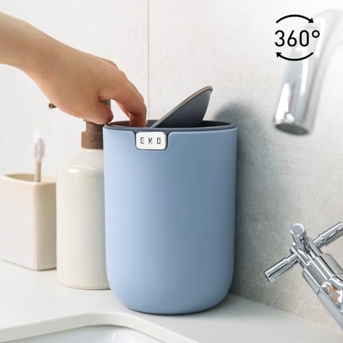 EKO Mini Desk Trash Can with Swing-Top Lid 0.4 Gallon Small Table Round Wastebasket for Office, Home, Car (Blue) - Image 5