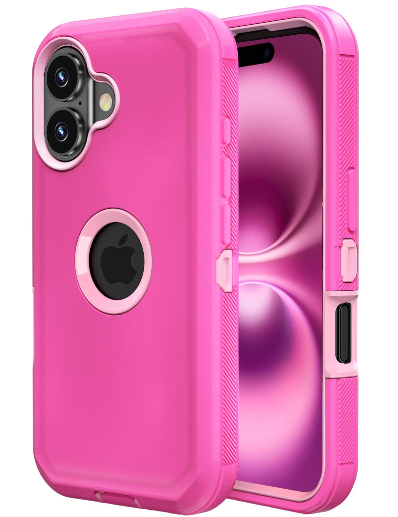 Jiunai for iPhone 16 Plus Case Heavy Duty Strong Shockproof Port Protection Dustproof Screenless Dual Layer Tough Non Slip Protective Cover Rugged Phone Case for iPhone 16 Plus 6.7'' Men Women Pink - Image 1