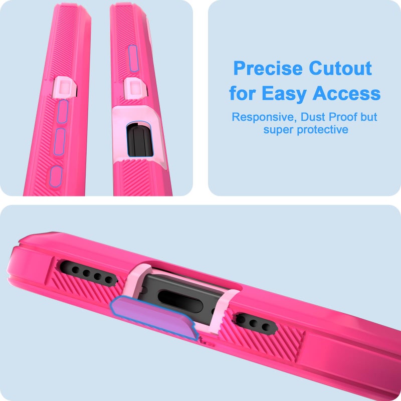 Jiunai for iPhone 16 Plus Case Heavy Duty Strong Shockproof Port Protection Dustproof Screenless Dual Layer Tough Non Slip Protective Cover Rugged Phone Case for iPhone 16 Plus 6.7'' Men Women Pink - Image 4