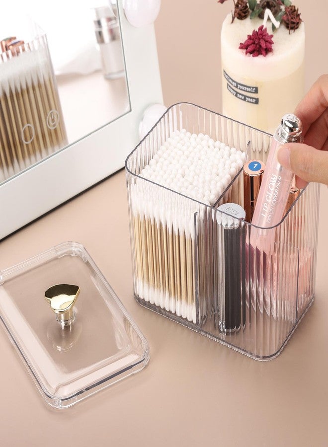 Tbestmax Qtip Holder Dispenser 3-Section Clear Bathroom Organizer Jar 3 Grids Cotton Swab/Pad/Ball Holder Container Cosmetics Storage for Vanity - Image 4