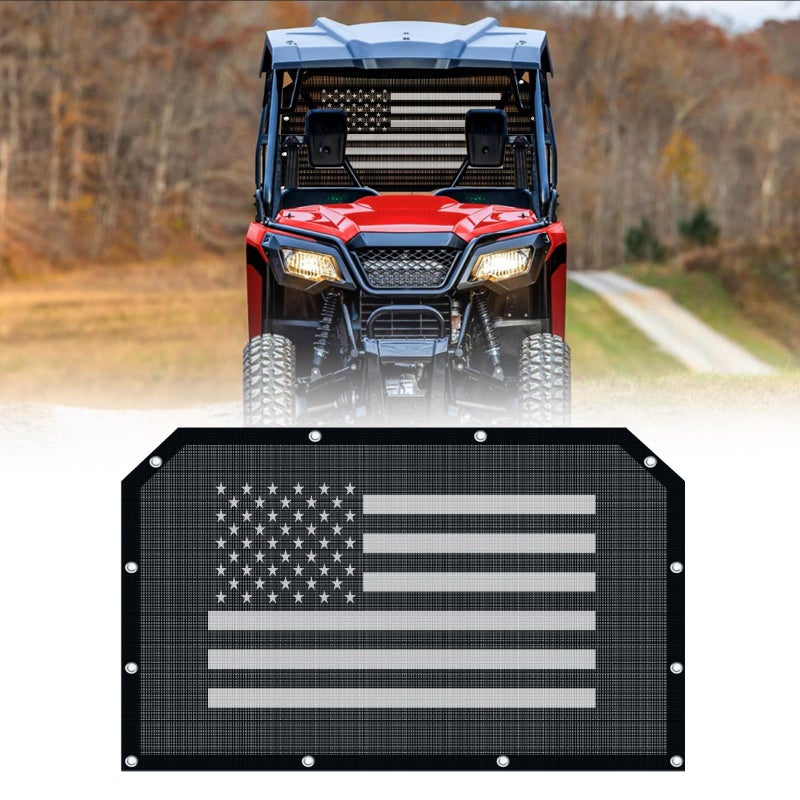 Wingsflee Soft Rear Window Net & Transparent Dust Screen with USA Flag Design - Universal Fit for Pioneer 1000, 700, 1000-5, 1000-6, 700-4, 500, 520 UTV Models - Sun Windshield Mesh for Dust and Wind Protection - Image 1