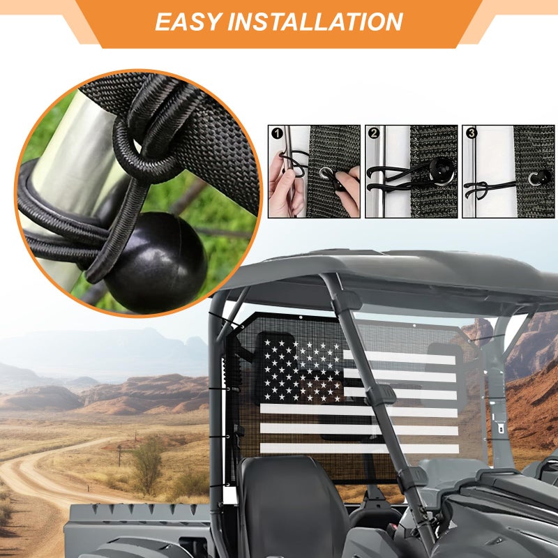 Wingsflee Soft Rear Window Net & Transparent Dust Screen with USA Flag Design - Universal Fit for Pioneer 1000, 700, 1000-5, 1000-6, 700-4, 500, 520 UTV Models - Sun Windshield Mesh for Dust and Wind Protection - Image 4
