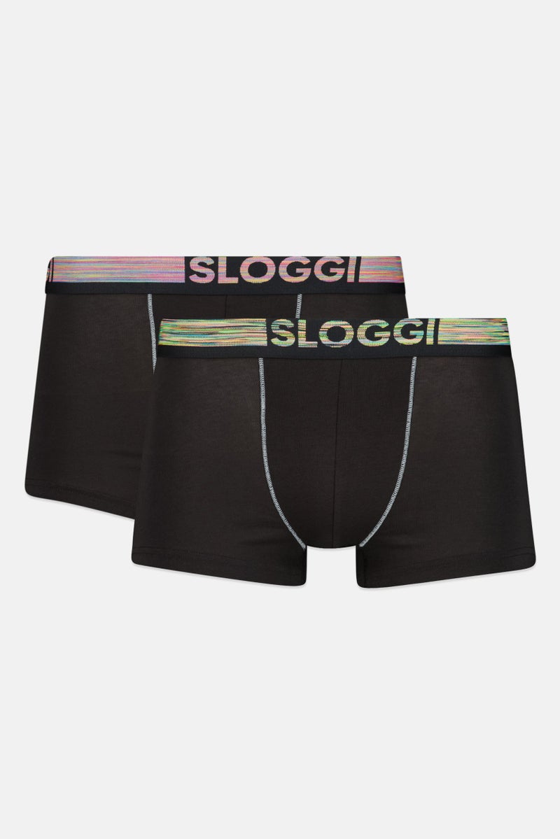 sloggi شورت بوكسر رجالي 2 قطعة بشعار العلامة التجارية، أسود - Image 1