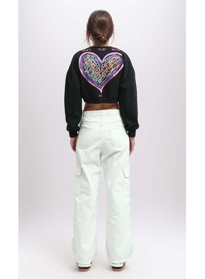 RAVIN Casual Feminie Cropped Sweet Shirt - Black - Image 5