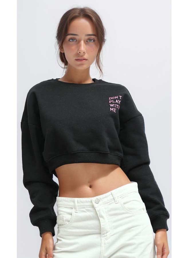 RAVIN Casual Feminie Cropped Sweet Shirt - Black - Image 1
