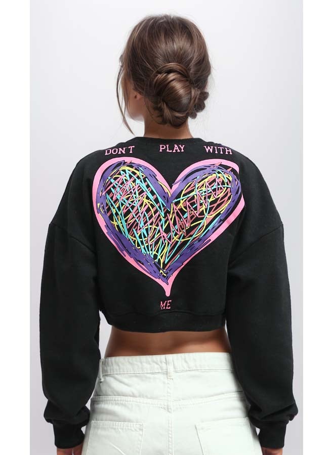 RAVIN Casual Feminie Cropped Sweet Shirt - Black - Image 2