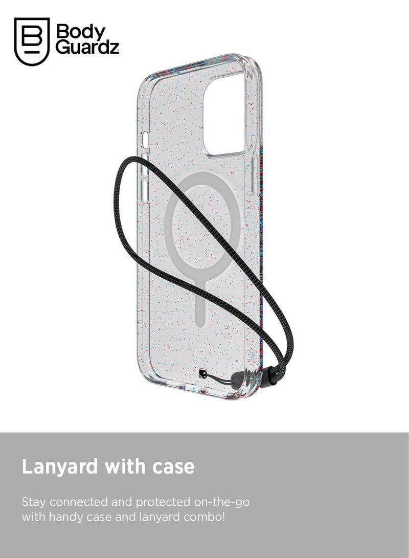 Bodyguardz Carve Glitter for iPhone 15 Pro MAX Case Cover compatible with MagSafe with Lanyard - Glamfetti - Image 2