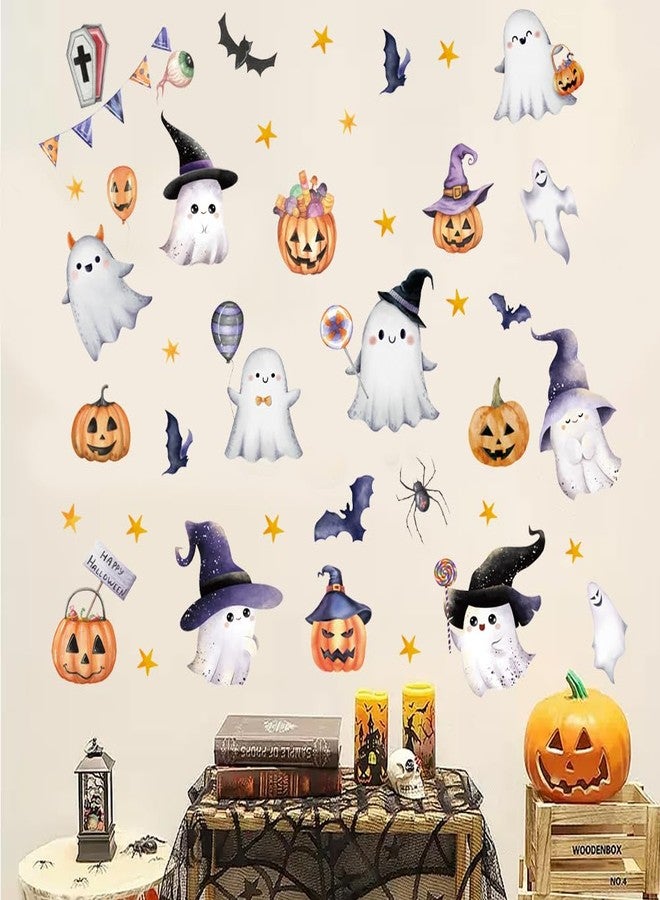 Amtoodopin Halloween Wall Decals Cute Ghost Pumpkin Wall Stickers Halloween Party Decorations Peel and Stick Removable Vinyl Wall Art for Bedroom - Image 2