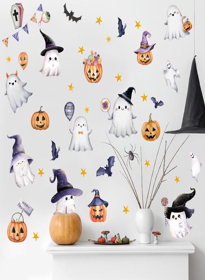 Amtoodopin Halloween Wall Decals Cute Ghost Pumpkin Wall Stickers Halloween Party Decorations Peel and Stick Removable Vinyl Wall Art for Bedroom - Image 4