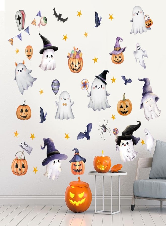 Amtoodopin Halloween Wall Decals Cute Ghost Pumpkin Wall Stickers Halloween Party Decorations Peel and Stick Removable Vinyl Wall Art for Bedroom - Image 3