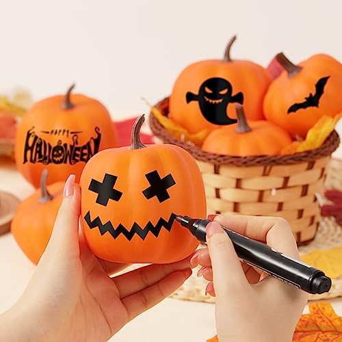 Artgar Orange Artificial Pumpkins, Harvest Decor Foam Pumpkin 8 PCS Set for Halloween Thanksgiving Fall Decorations, Realistic Faux Pumpkins for Festive Home Decor - Image 4