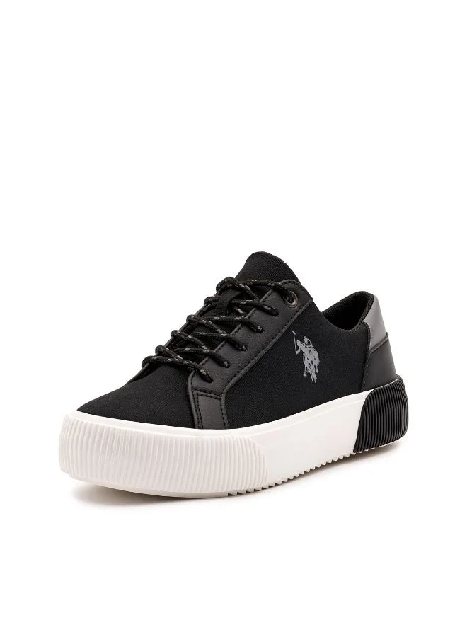 U.S. Polo Assn. USPA Women’s Black Platform Canvas Sneakers – Lightweight Casual Lace-Up Shoes with Chunky Sole | Fashion Walking Shoes for Women | Everyday Comfort Trainers