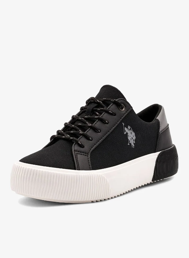USPA Women’s Black Platform Canvas Sneakers – Lightweight Casual Lace-Up Shoes with Chunky Sole | Fashion Walking Shoes for Women | Everyday Comfort Trainers