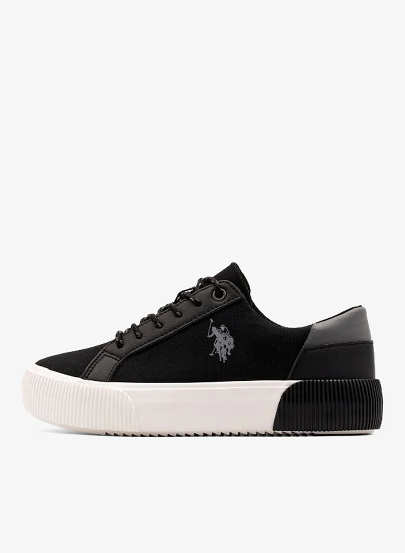 U.S. Polo Assn. BLACK-GRAY USPA Women’s Black Platform Canvas Sneakers – Lightweight Casual Lace-Up Shoes with Chunky Sole | Fashion Walking Shoes for Women | Everyday Comfort Trainers for Women | Best Price UAE