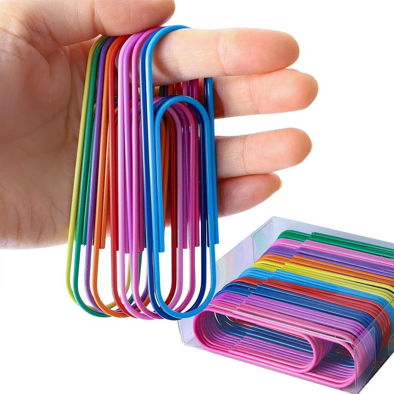 Timenu Jumbo Paper Clips, 40 Pcs 4 Inches Large Paper Clip Holder - Vinyl Coated Multicolored Extra Large mega Paperclips for Office School Document organizing - Image 1