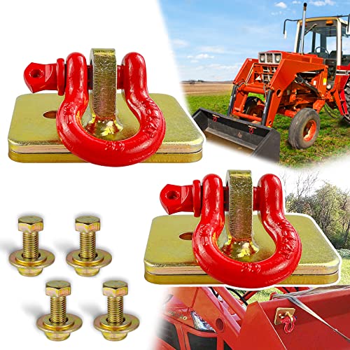 VIAGL 2pcs Bolt on Tractor Bucket Grab Clevis Mount Hooks with 12in D Ring Shackle Loader Chain Grab Hook Gold and RED