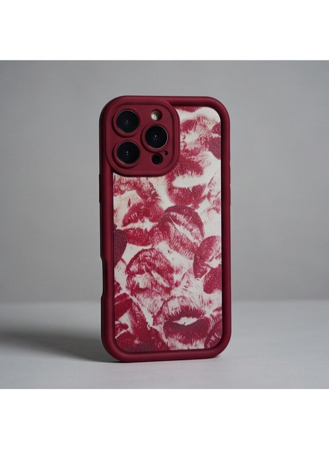 Fashion Protective Case with Lip Print Design for iPhone 16 Pro Max – Red - Image 1