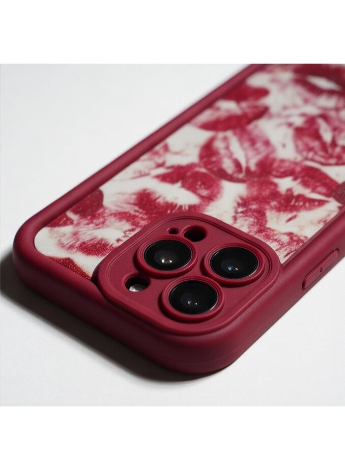 Fashion Protective Case with Lip Print Design for iPhone 16 Pro Max – Red - Image 2
