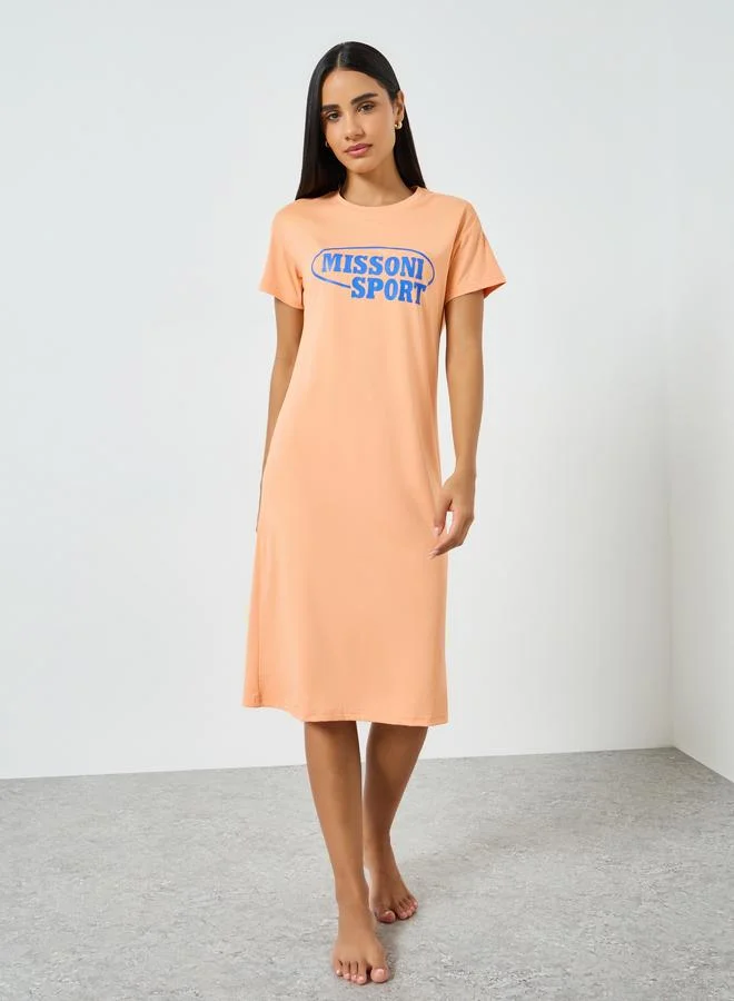 تايك تو Orange Short Sleeve Printed T-Shirt Dress