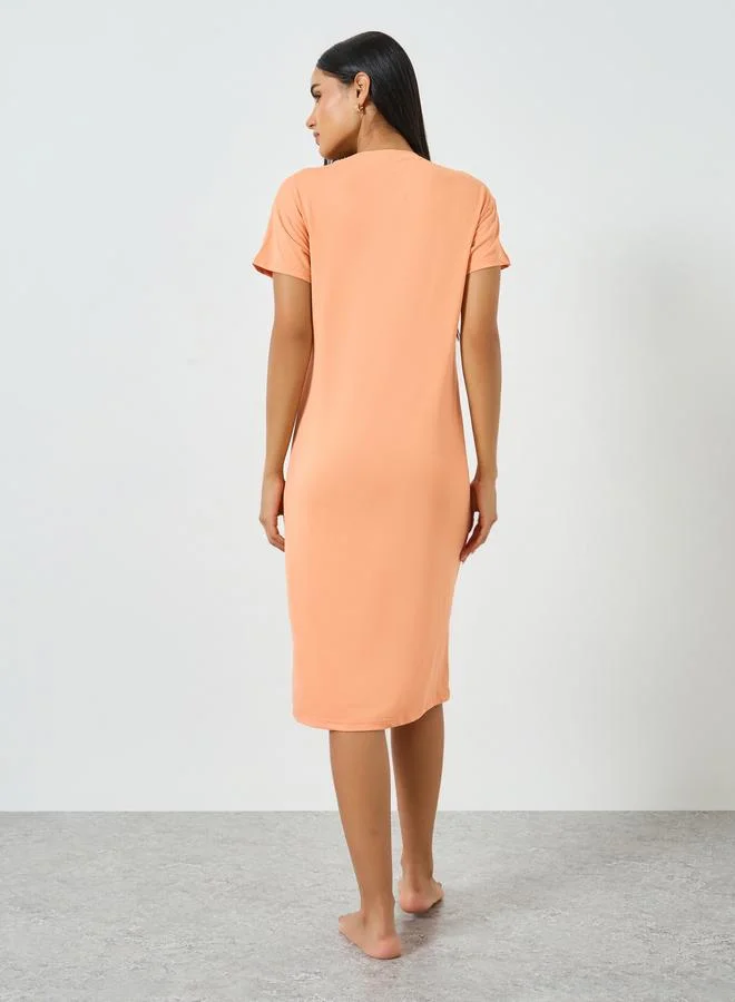 Take Two Orange Short Sleeve Printed T-Shirt Dress