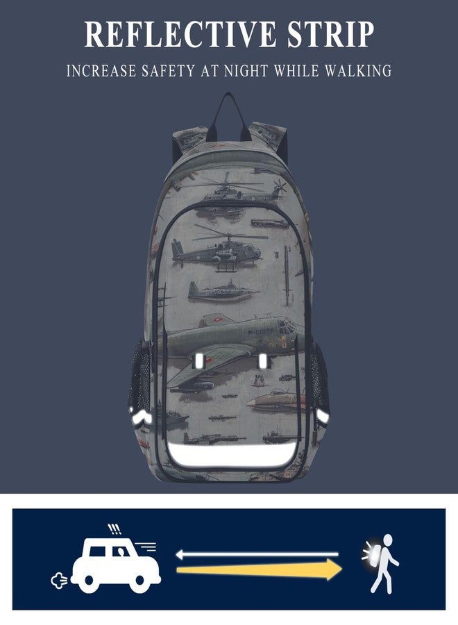 Glaphy Green Planes Helicopters Tanks Backpack Lightweight Bookbag Laptop Backpack College School Bag for Teen Boys and Girls with Reflective Stripes - Image 5