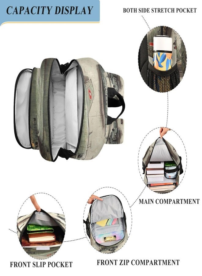 Glaphy Green Planes Helicopters Tanks Backpack Lightweight Bookbag Laptop Backpack College School Bag for Teen Boys and Girls with Reflective Stripes - Image 4