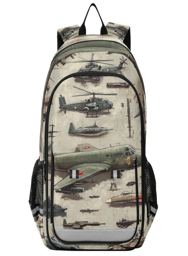 Glaphy Green Planes Helicopters Tanks Backpack Lightweight Bookbag Laptop Backpack College School Bag for Teen Boys and Girls with Reflective Stripes - Image 1