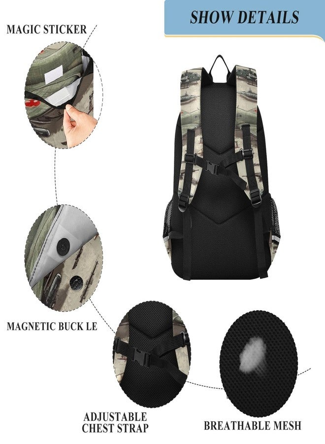 Glaphy Green Planes Helicopters Tanks Backpack Lightweight Bookbag Laptop Backpack College School Bag for Teen Boys and Girls with Reflective Stripes - Image 3