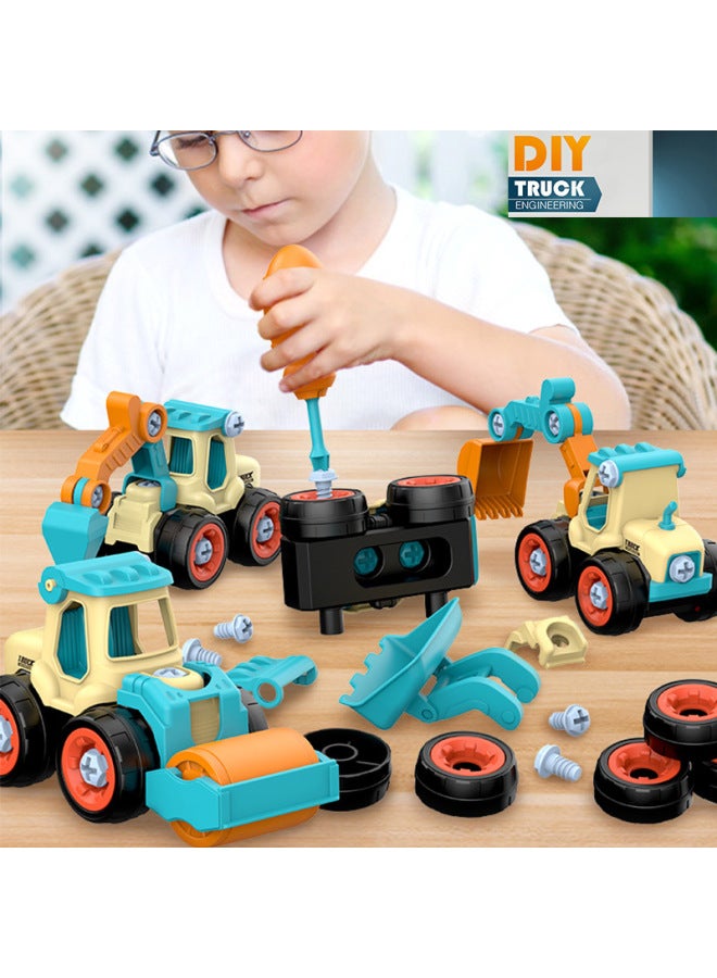 Children's Assembly Engineering Vehicle Disassembly Removable Screw Assembly Toy Excavator Boy Baby Suit Foreign Trade-Color:4 Cars + 4 Sets Of Screwdrivers And Wrenches (fire Truck) Type B  - Image 2