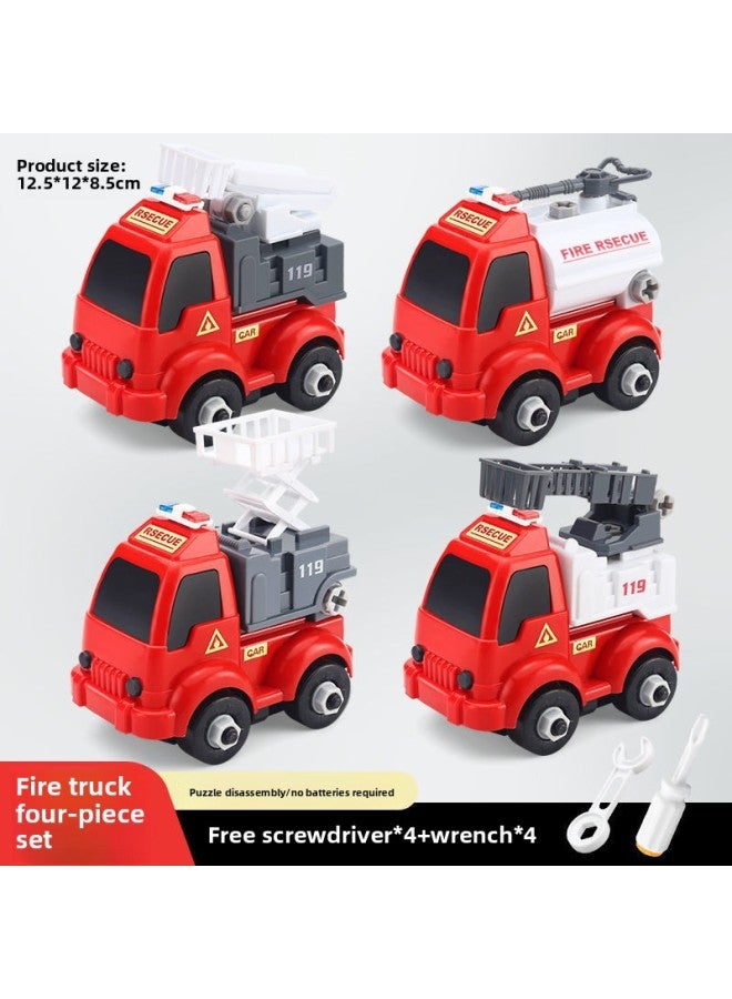 Children's Assembly Engineering Vehicle Disassembly Removable Screw Assembly Toy Excavator Boy Baby Suit Foreign Trade-Color:4 Cars + 4 Sets Of Screwdrivers And Wrenches (fire Truck) Type B  - Image 1