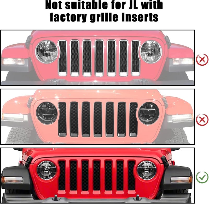 JeCar Front Grill Inserts & Headlight Cover Kit for Jeep Wrangler 2018-2023 JL & Unlimited, Red - Image 2