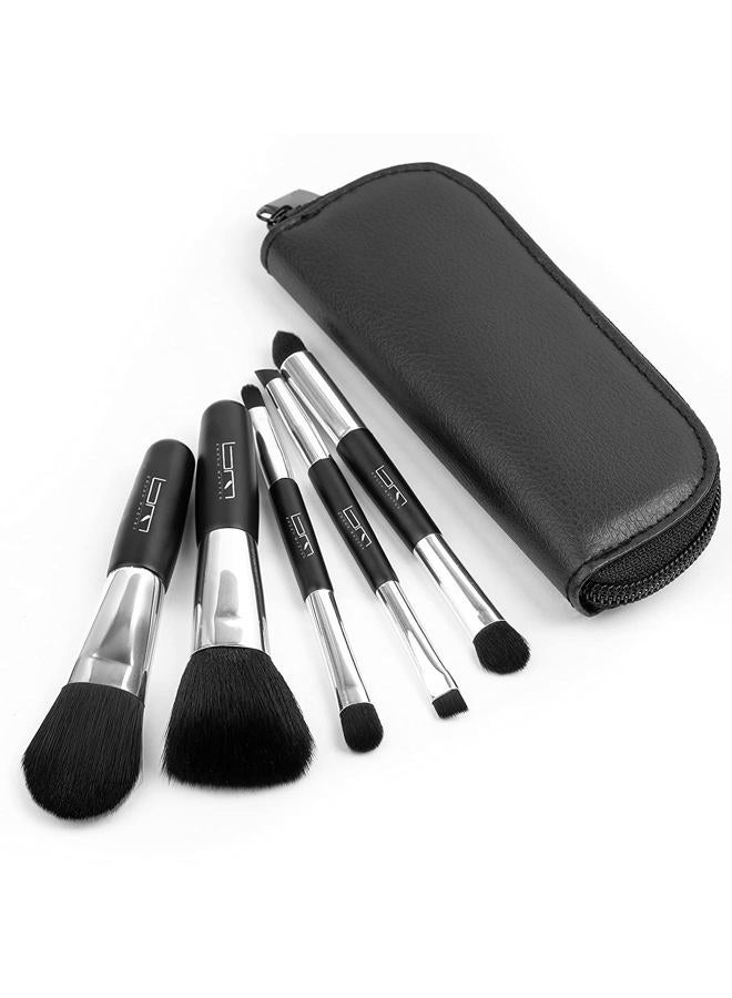 Brush Master Travel Makeup Brushes Set w/Pouch, 5PCS Double Ended Portable Mini Cosmetic Brushes Kit for Foundation, Eyeshadow, Lip, Blush Make Up Brushes Professional(Black) - Image 1