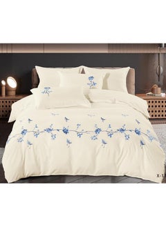 Comfy Comfy 6pc Embroidered Premium Quality Pure Cotton King Size Comforter Set Cream 12 
