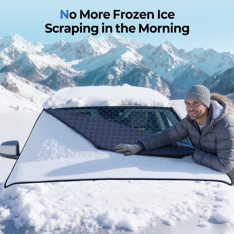 FLORICH Car Windshield Cover for Ice and Snow Heavy Duty Fabric with Side Mirror Cover,Standard Winter Frost Hail Protector for Most Car, Truck, SUV, Van and MPV (66x 47Inch) - Image 5