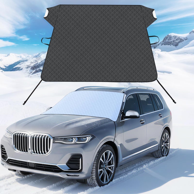 FLORICH Car Windshield Cover for Ice and Snow Heavy Duty Fabric with Side Mirror Cover,Standard Winter Frost Hail Protector for Most Car, Truck, SUV, Van and MPV (66x 47Inch) - Image 1