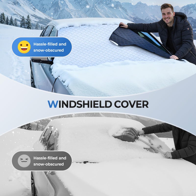 FLORICH Car Windshield Cover for Ice and Snow Heavy Duty Fabric with Side Mirror Cover,Standard Winter Frost Hail Protector for Most Car, Truck, SUV, Van and MPV (66x 47Inch) - Image 2