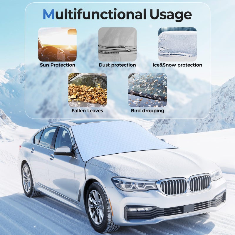 FLORICH Car Windshield Cover for Ice and Snow Heavy Duty Fabric with Side Mirror Cover,Standard Winter Frost Hail Protector for Most Car, Truck, SUV, Van and MPV (66x 47Inch) - Image 4